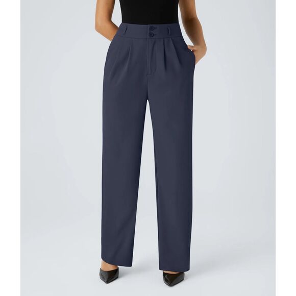HALARA NWT High Waisted “Parisian Night” Navy Straight Leg Work Pant Size Medium - Picture 2 of 10
